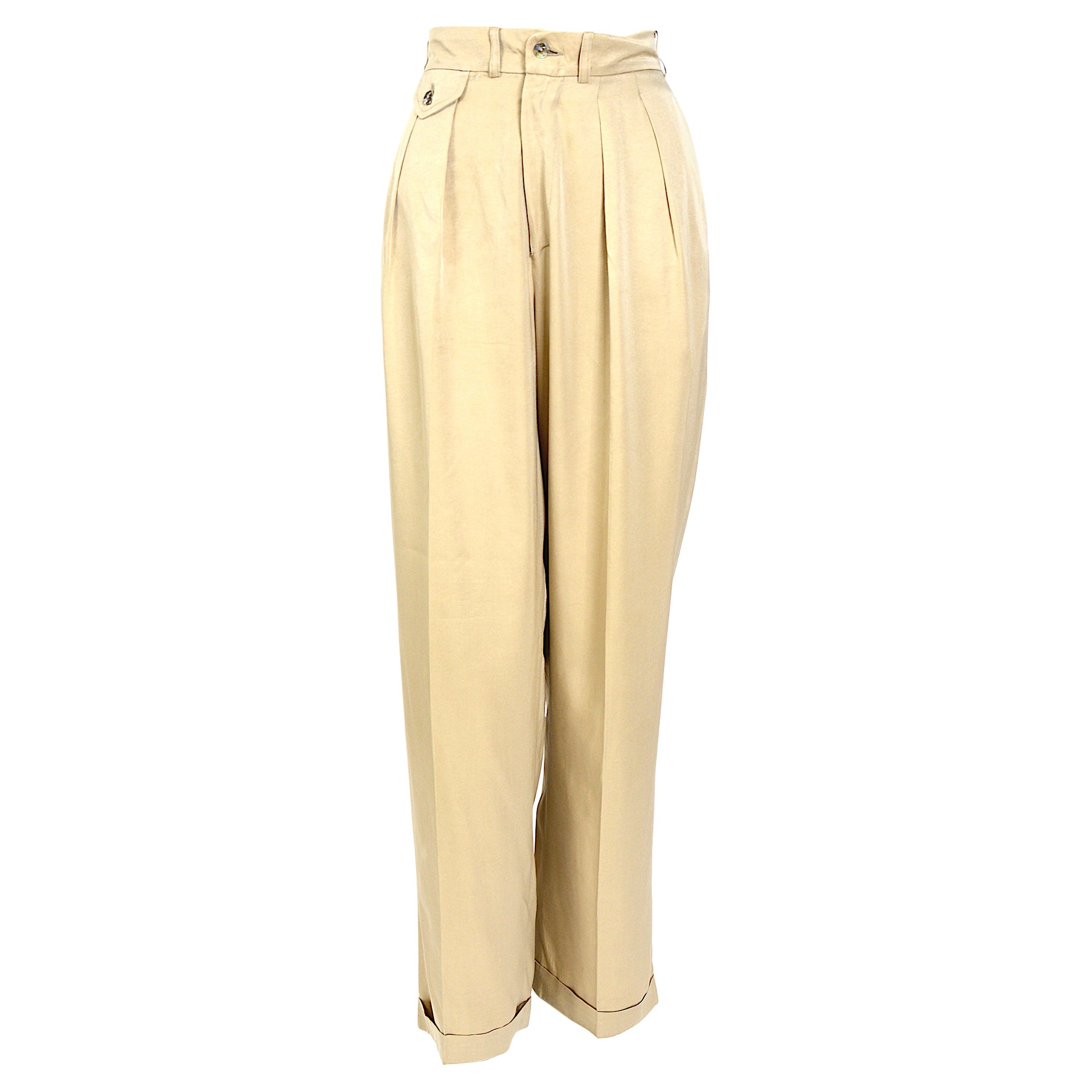 Rifat Ozbek vintage 1990s front pleated elegant silk mix trousers   For Sale