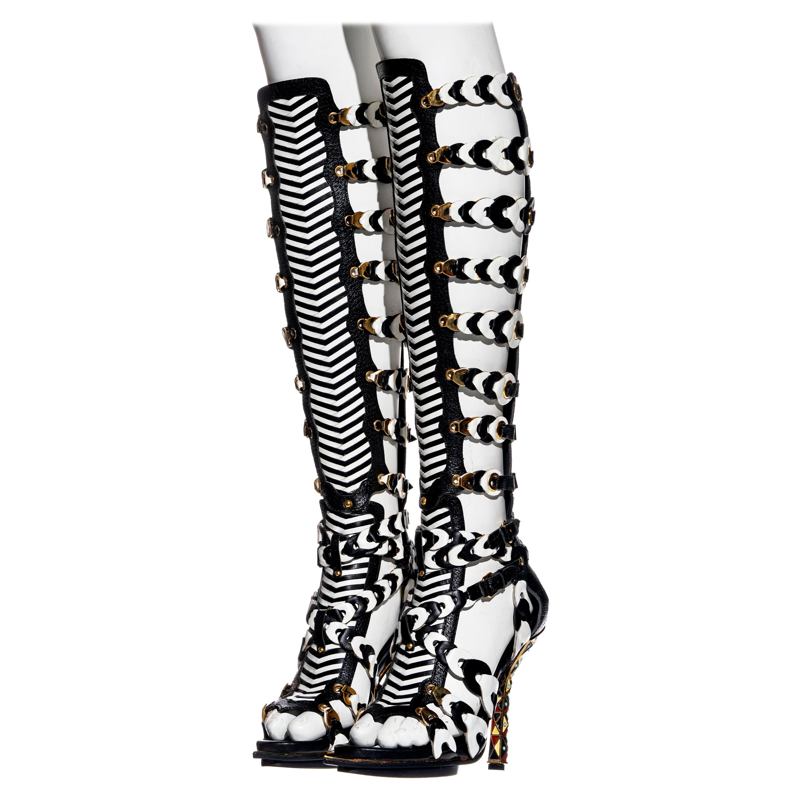 Balenciaga by Nicolas Ghesquière black and white woven leather sandals, ss  2008 For Sale at 1stDibs | black and white gladiator sandals