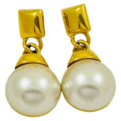 Vintage NAPIER huge gold pearl runway designer pierced earrings