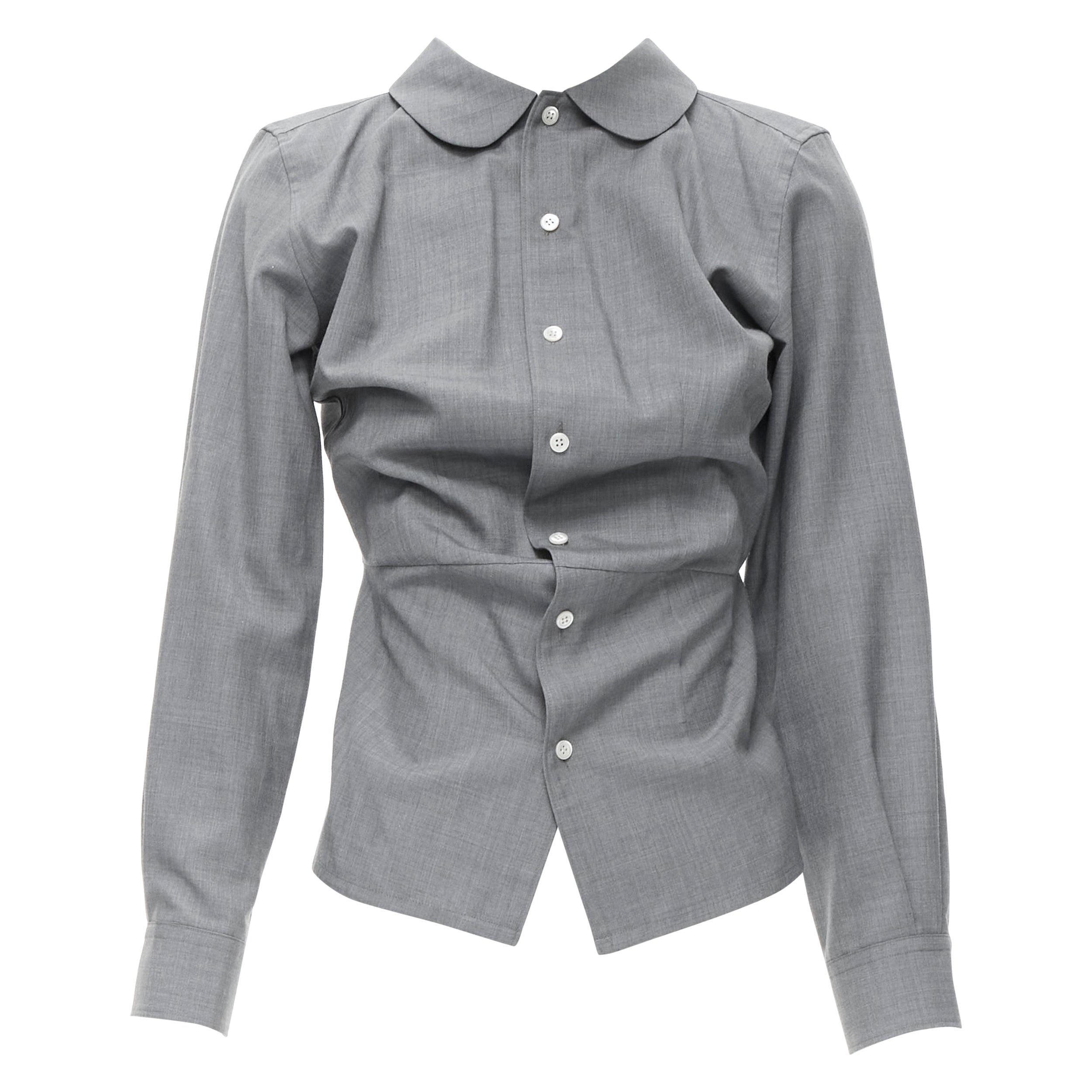 Junya Watanabe 1998 Body Structure, camicia in lana grigia con arricciatura in vita