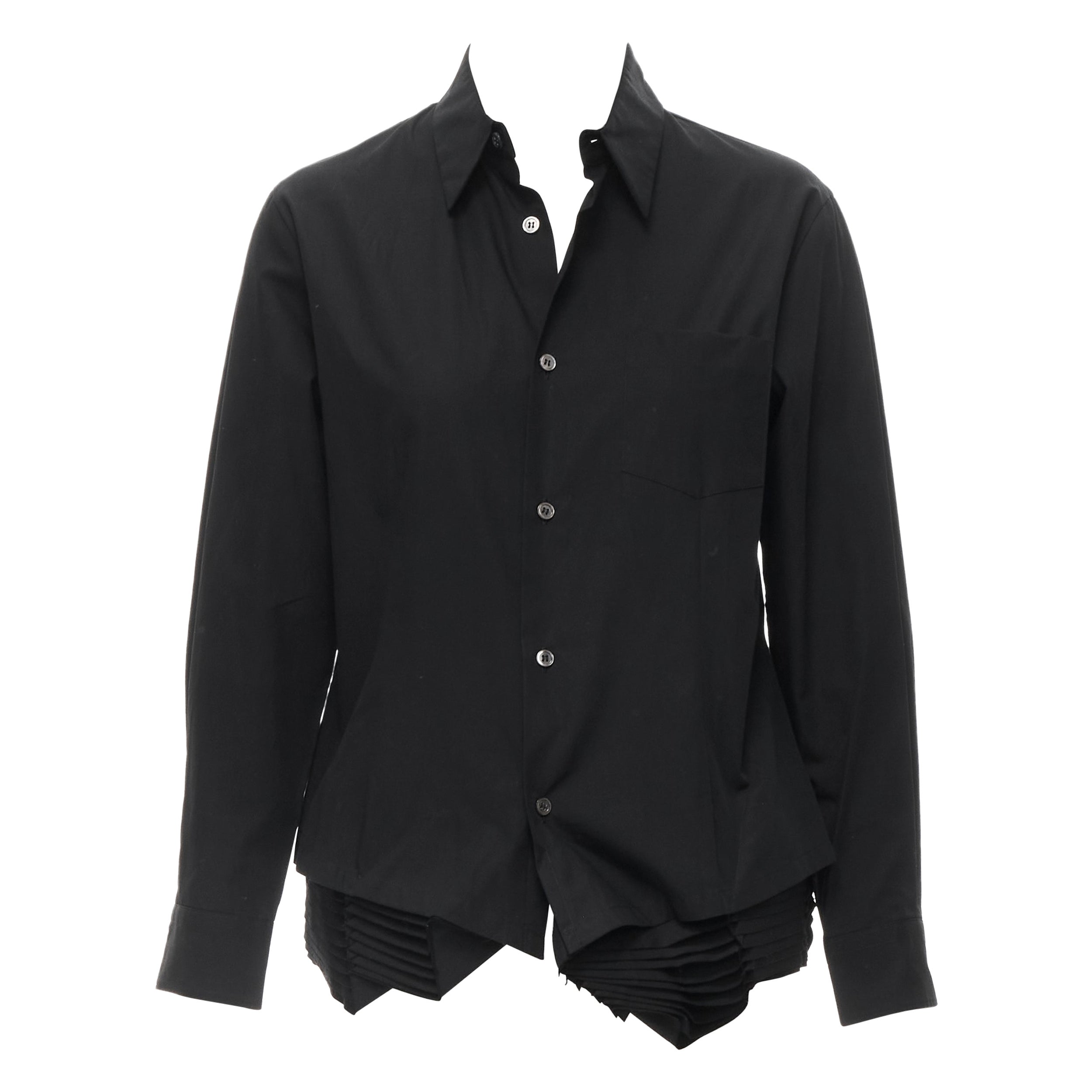 camicia vintage JUNYA WATANabe 2000 in cotone nero con orlo a pieghe e bottoni  M