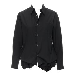 camicia vintage JUNYA WATANabe 2000 in cotone nero con orlo a pieghe e bottoni  M