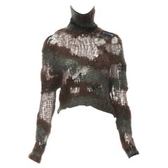 JUNYA WATANABE green brown camouflage loose knit cropped turtleneck sweater S