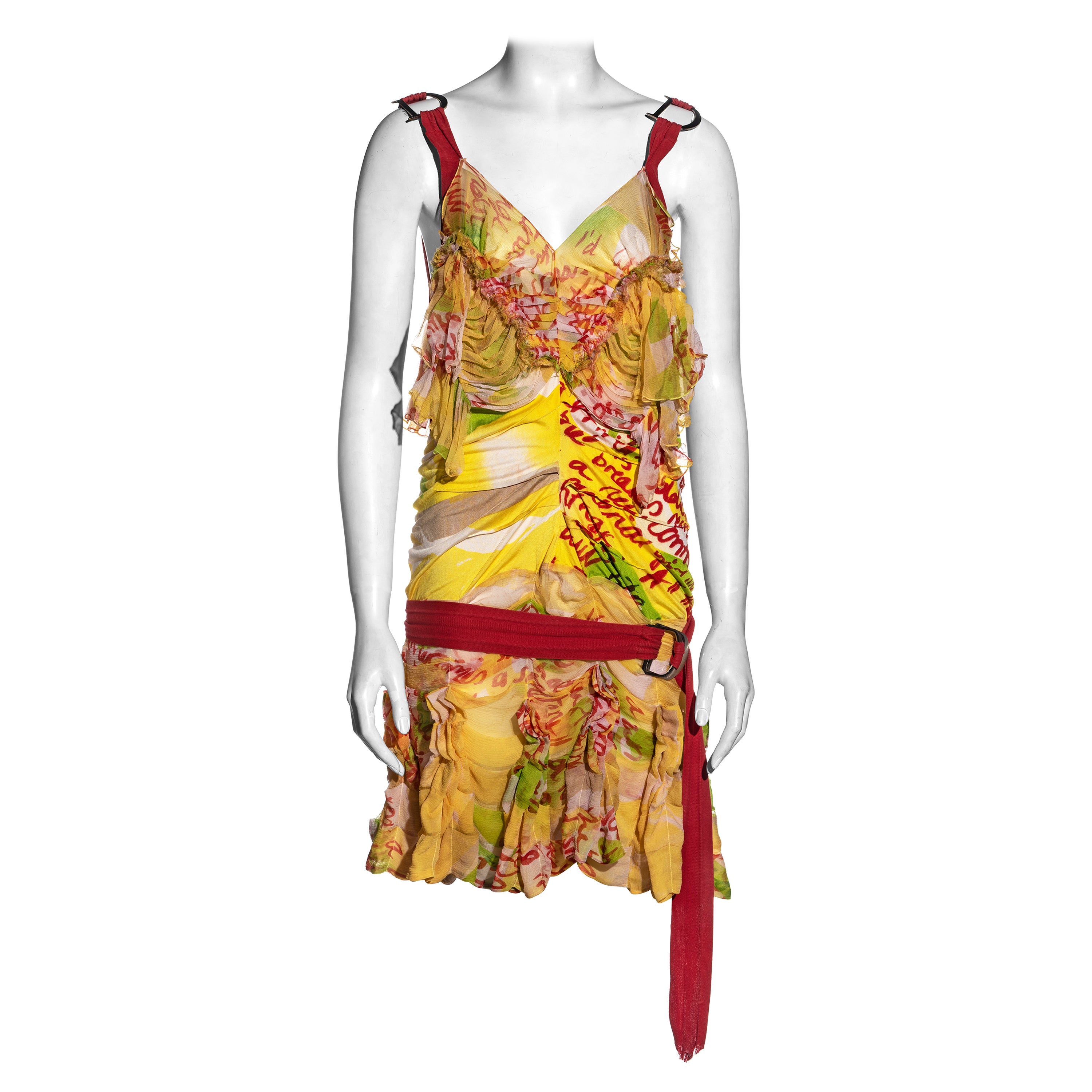 Christian Dior by John Galliano yellow graffiti-print silk dress, ss 2003 For Sale