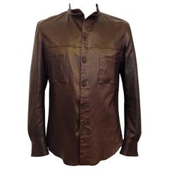 Giorgio Armani Brown Leather Shirt Jacket
