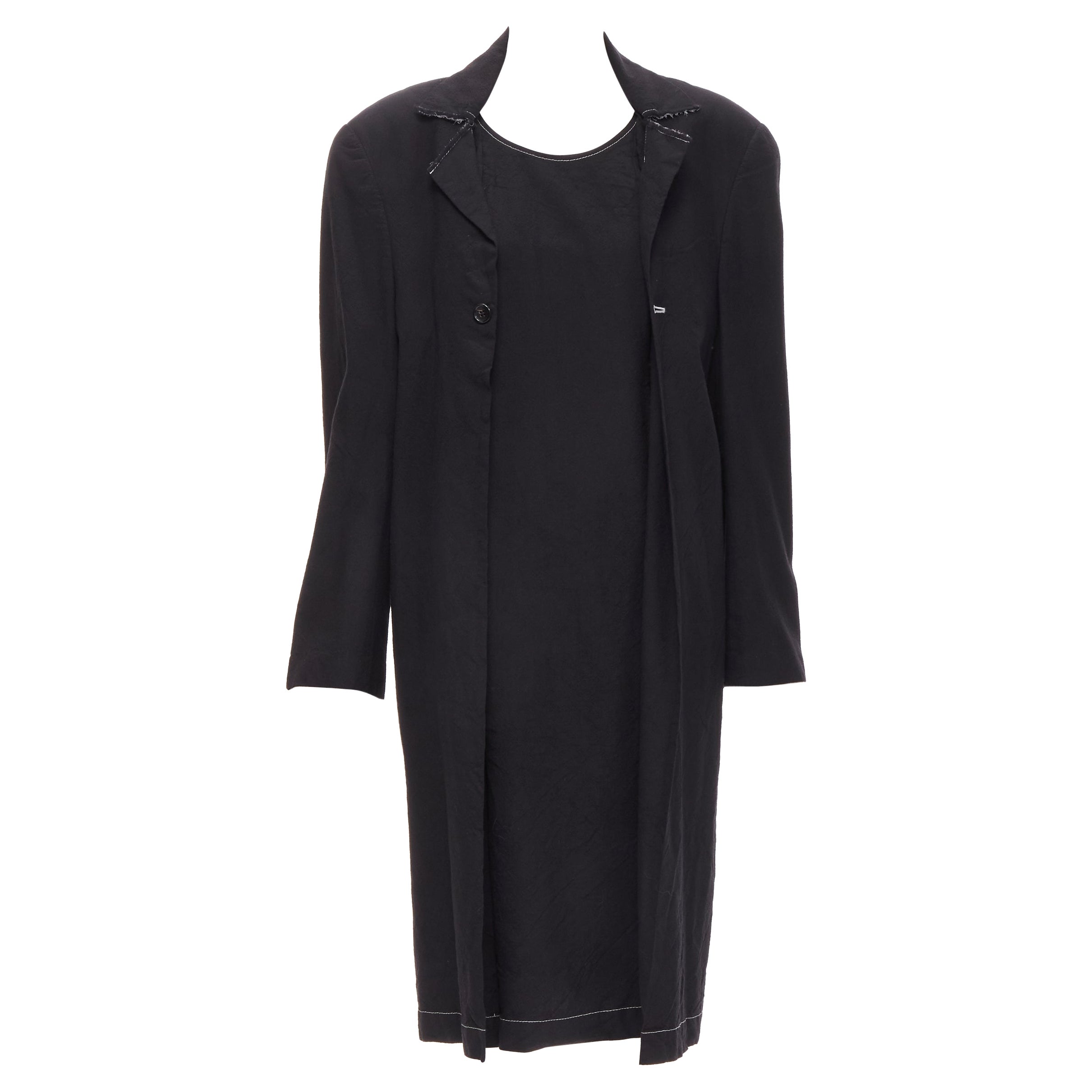 vintage JUNYA WATANABE 1994 black wool shoulder padded layered coat dress S For Sale