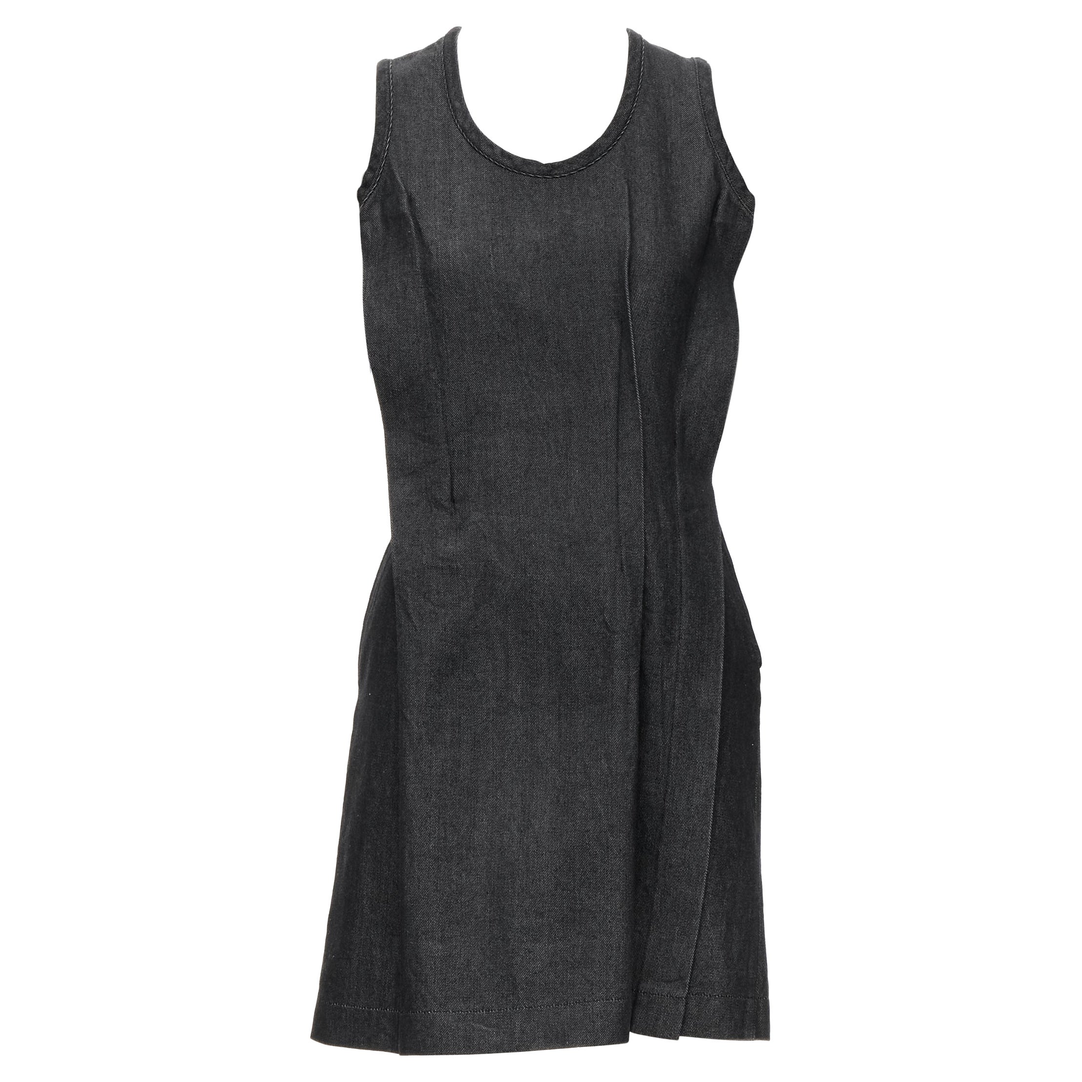 vintage COMME DES GARCONS 1991 dark indigo washed denim pinched seam dress S For Sale