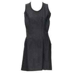 Vintage COMME DES GARCONS 1991 dunkles indigoblaues Kleid aus gestepptem Denim mit Nadelstreifen S