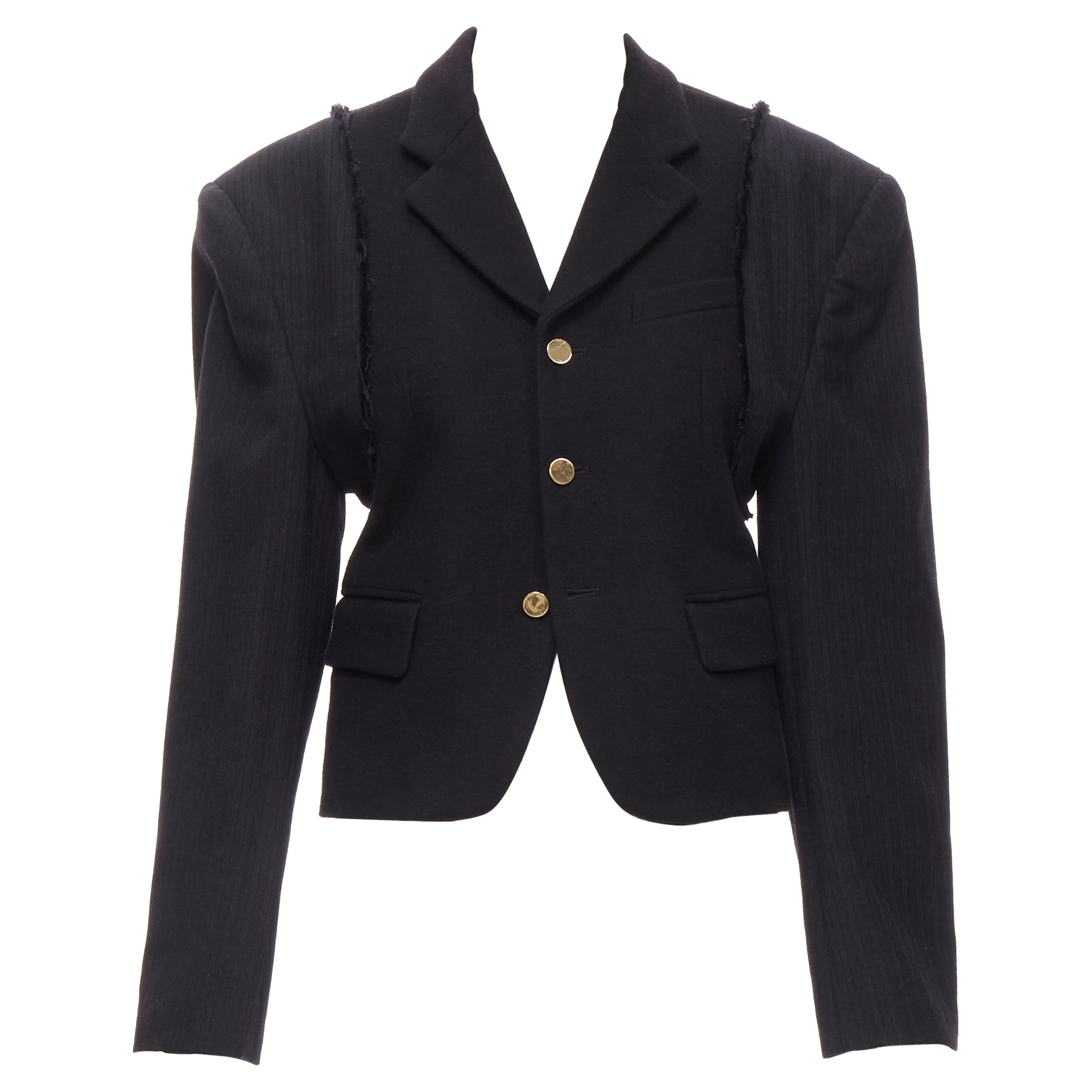 vintage COMME DES GARCONS 1993 black reconstructed shoulder padded blazer M For Sale