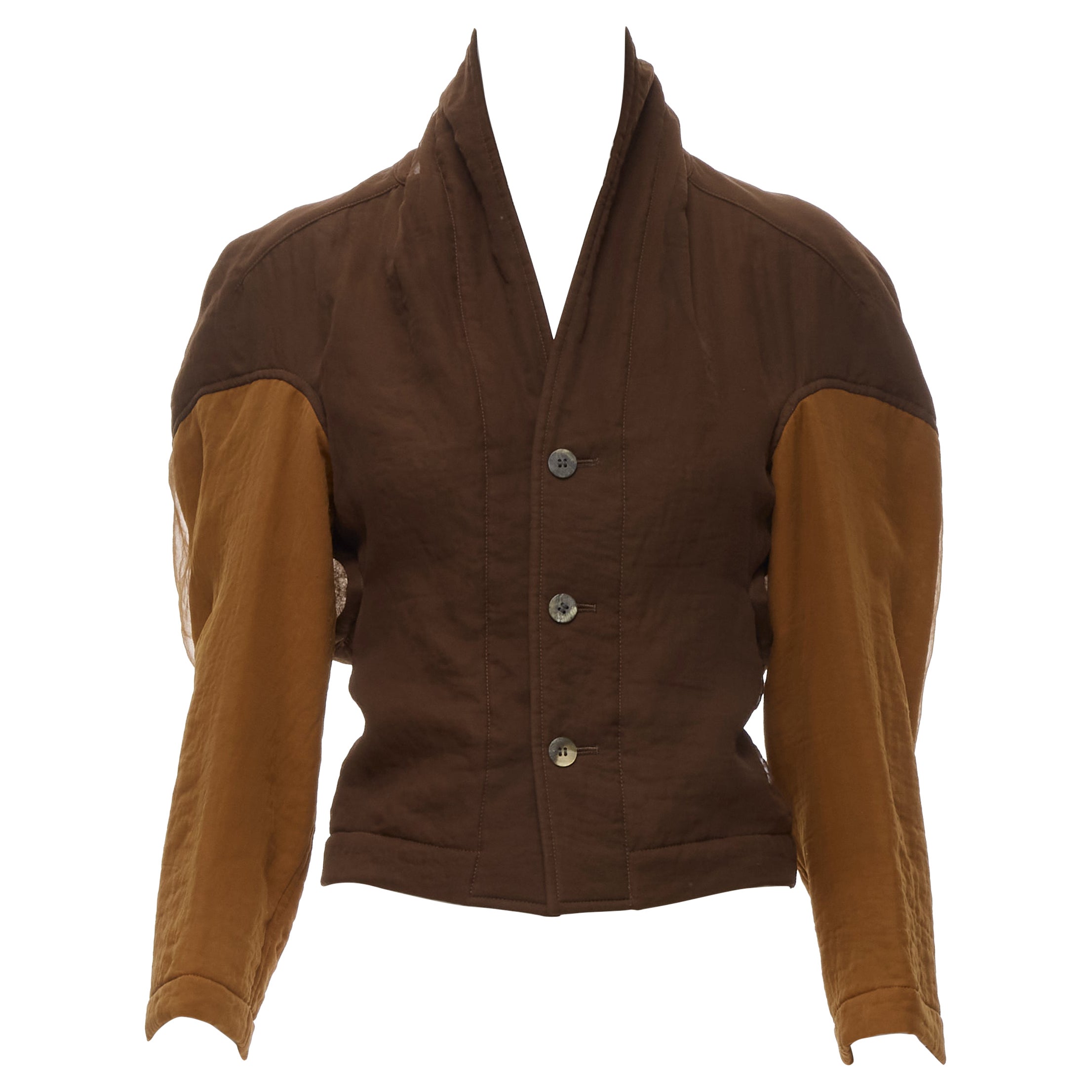 vintage COMME DES GARCONS 1990 brown color blocked cut out collar jacket S For Sale