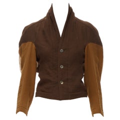 vintage COMME DES GARCONS 1990 brown color blocked cut out collar jacket S