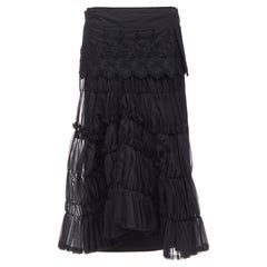 COMME DES GARCONS 2001 noir broderie anglaise florale jupe plissée froncée S