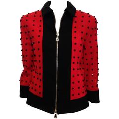 Givenchy Red Runway Jacket Black Star Embellishment Fall-Winter 2012-2013 Sz 38