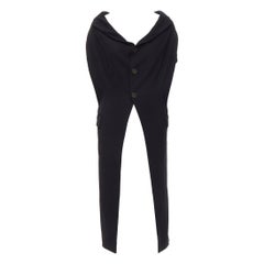 vintage COMME DES GARCONS 1992 black wool draped wide neck long vest M