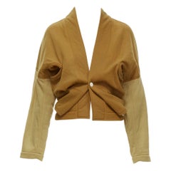 vintage COMME DES GARCONS 1990 brown mustard cut out draped cardigan jacket M
