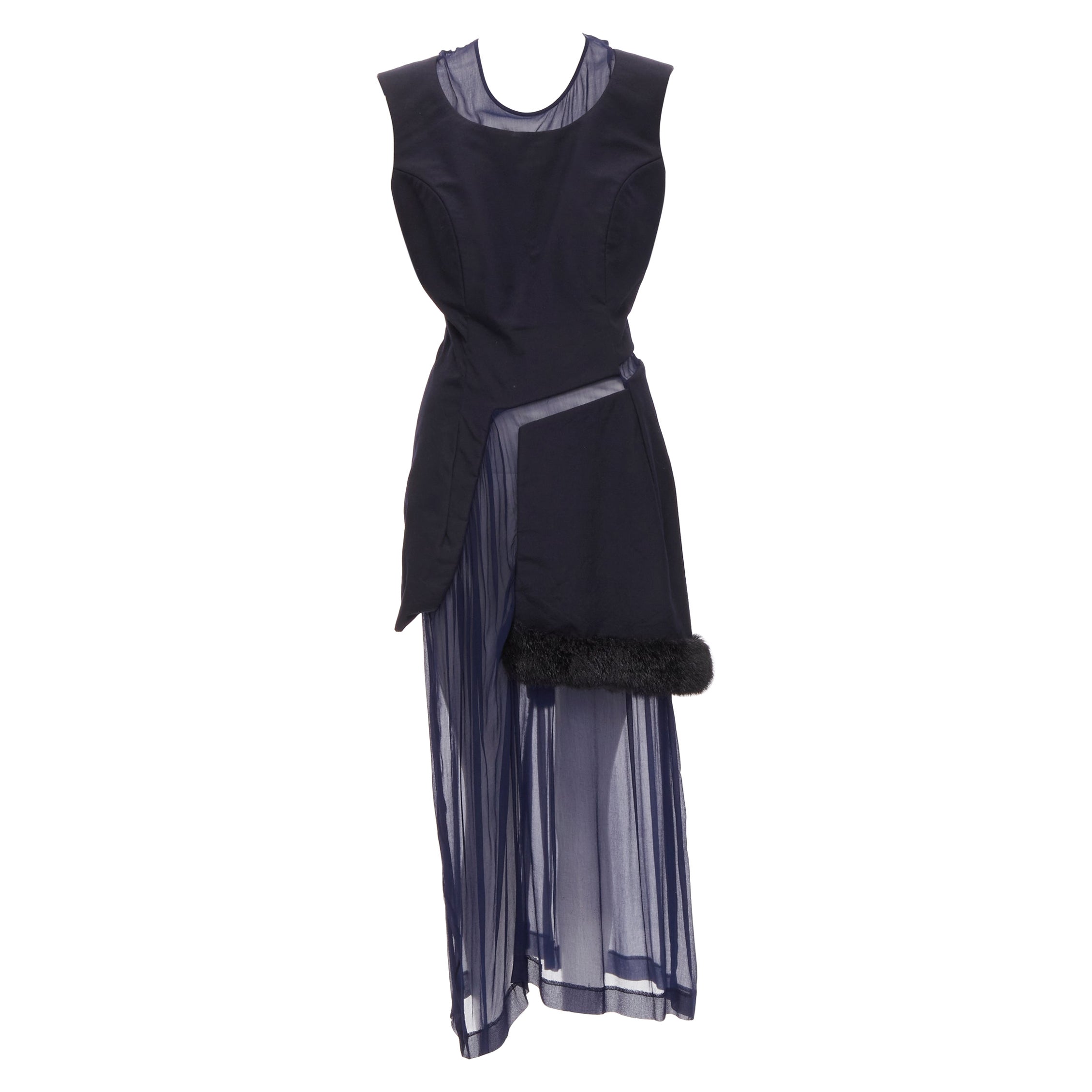vintage COMME DES GARCONS 1997 black faux fur illusion panelled layered dress S For Sale