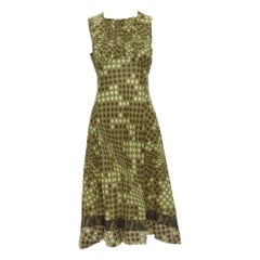 COMME DES GARCONS 2000 green polka dot cotton camouflage hem midi dress M
