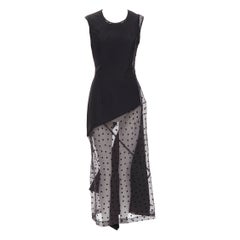 Vintage COMME DES GARCONS 1997 Schwarzes asymmetrisches Kleid mit durchsichtigem Tupfenmuster M