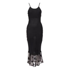 vintage COMME DES GARCONS 1992 black rayon velvet square sheer hem slip dress S