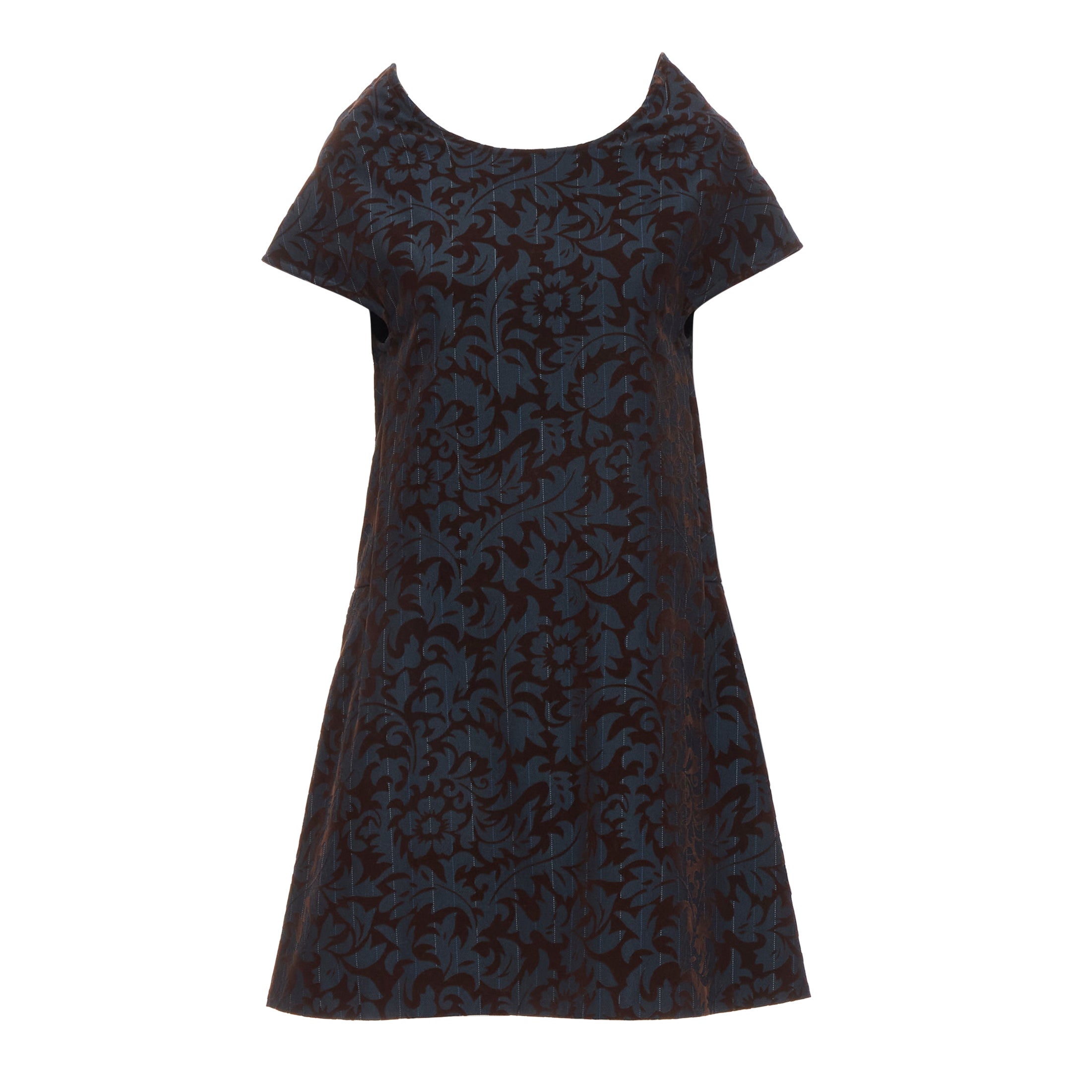 vintage COMME DES GARCONS 1996 blue pinstripe brown floral devore A-line dress S For Sale