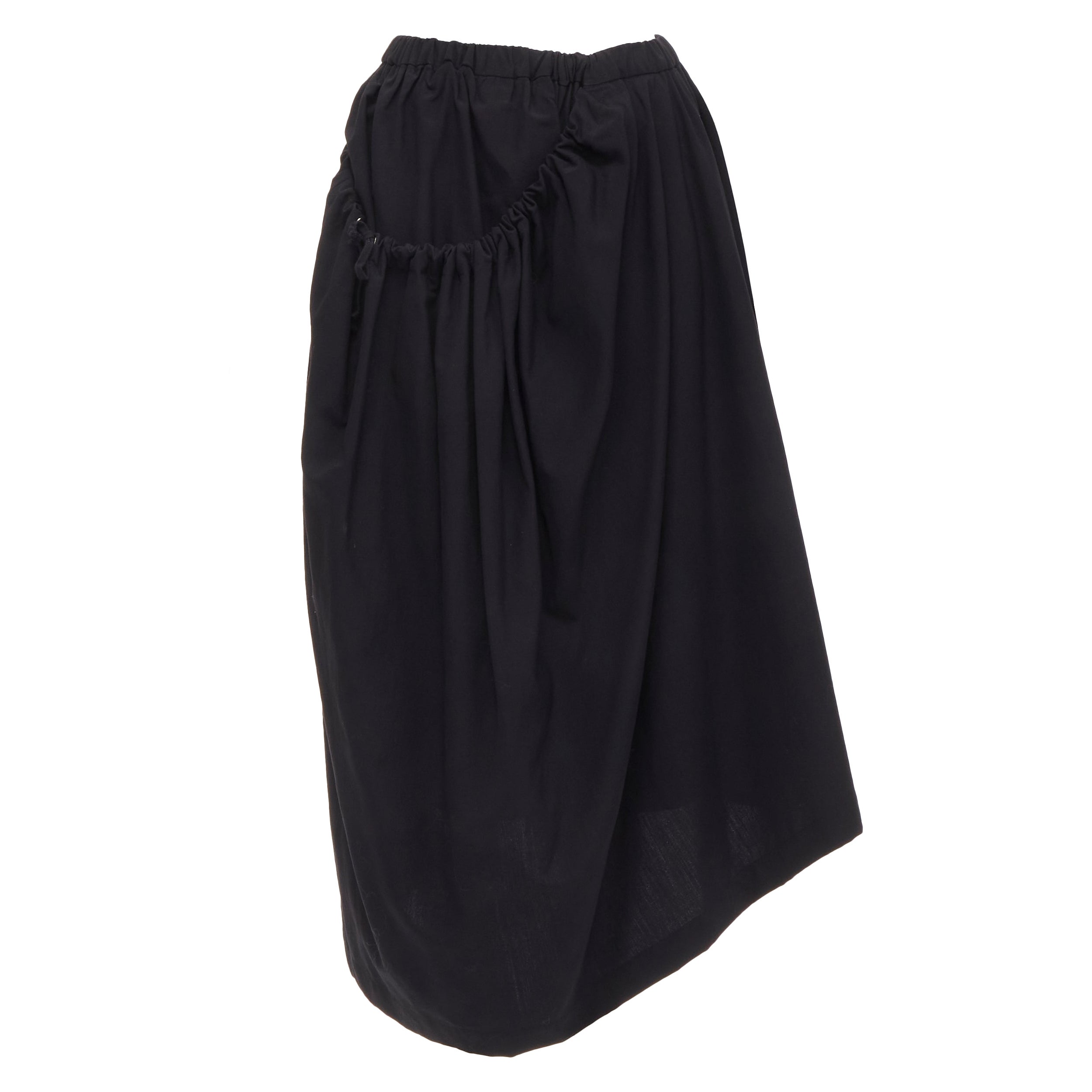 vintage COMME DES GARCONS 1990 black draped faux pocket asymmetric skirt M For Sale
