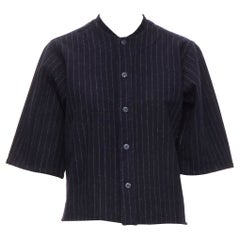 vintage COMME DES GARCONS 1980s navy blue pinstripe wool boxy baseball shirt S