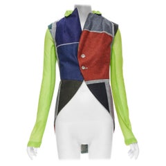 COMME DES GARCONS gilet vintage à manches en laine verte à carreaux colorés, 1995, taille M