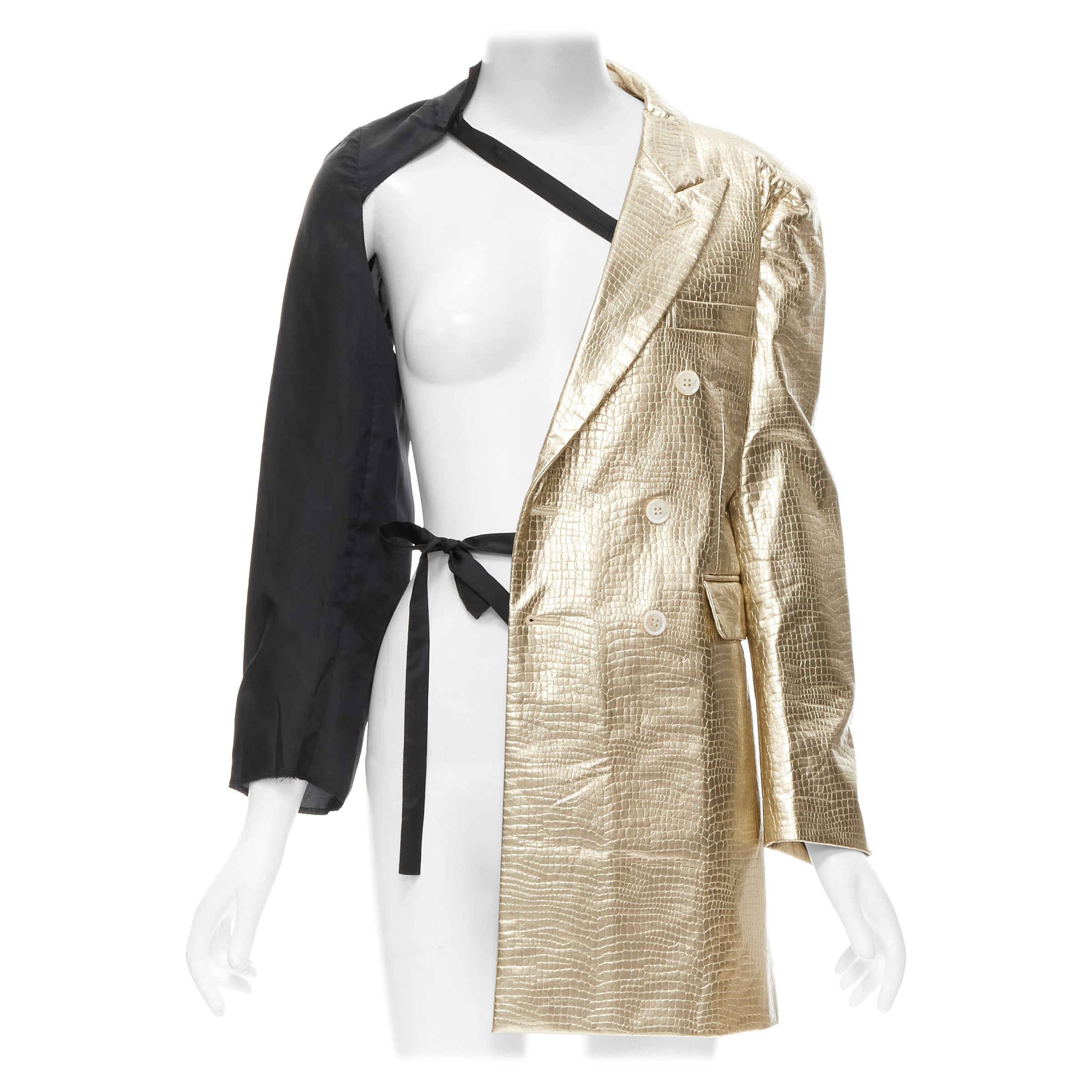 new COMME DES GARCONS 2011 gold pleated harness tie asymmetric open jacket S For Sale