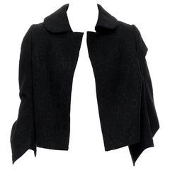 COMME DES GARCONS 2004 black floral jacquard curved 2D sleeve cape back jacket S