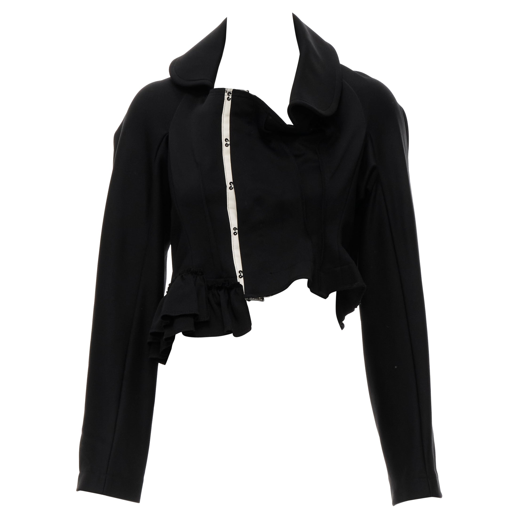 COMME DES GARCONS 2004 black ruffle trim deconstructed cropped jacket S