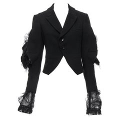 vintage COMME DES GARCONS black slit sleeves tulle rosette lined blazer jacket M