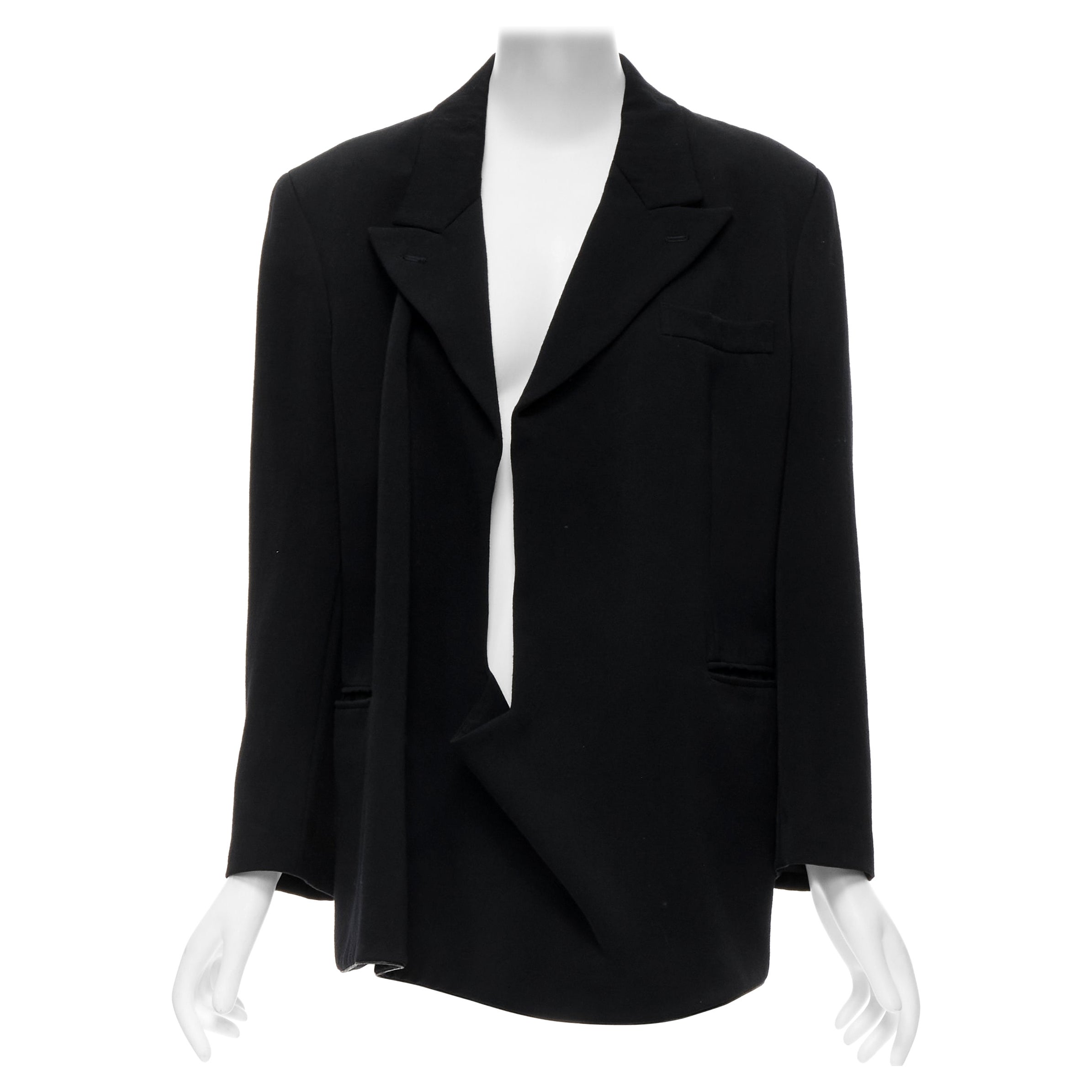 vintage COMME DES GARCONS 1988 black wool plunge neck pullover blazer jacket S For Sale