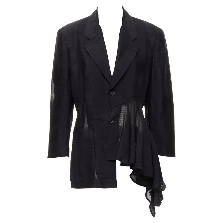 vintage COMME DES GARCONS 1980's ruffle draped checked sheer blazer ...