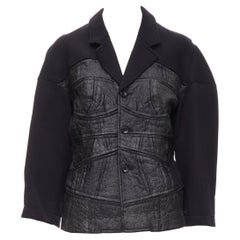 COMME DES GARCONS - Blazer vintage en scuba noir enduit d'un patchwork, 1990