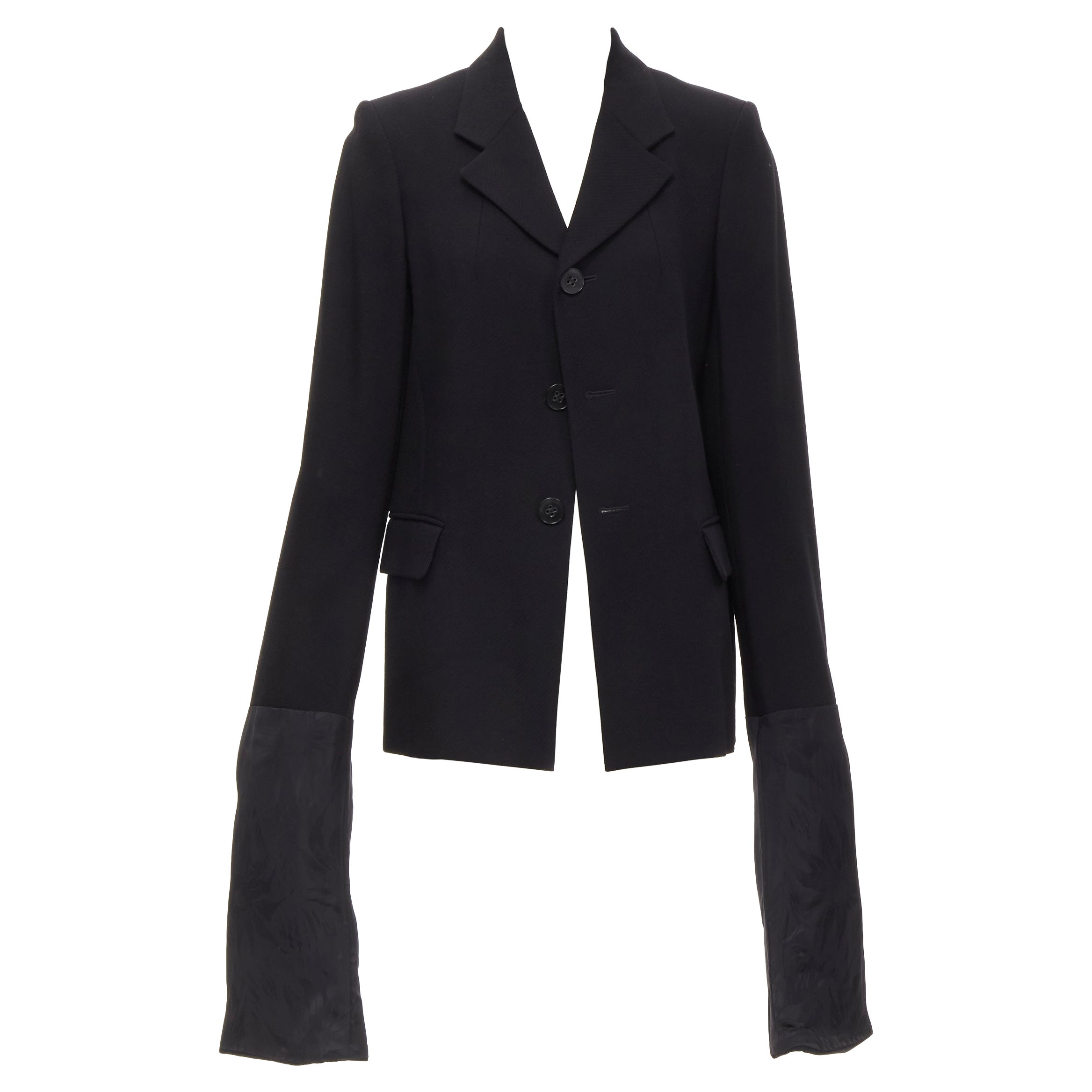vintage COMME DES GARCONS 1992 black wool extra long wide sleeve blazer jacket M For Sale
