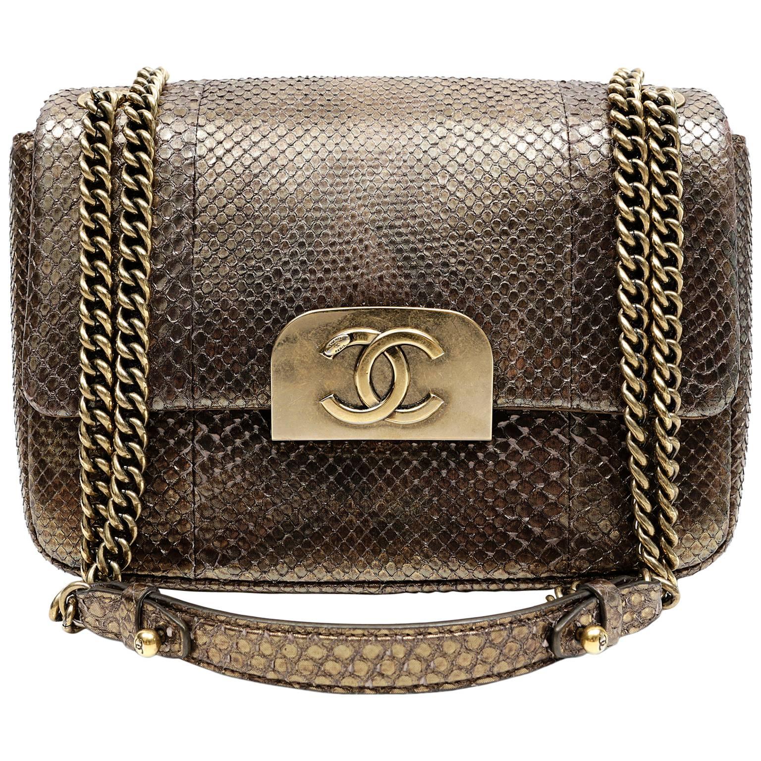 Chanel Dark Gold Metallic Python Shanghai Bag