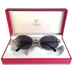 New Vintage Cartier Scala Platine Rimless Grey Lens Case France Sunglasses