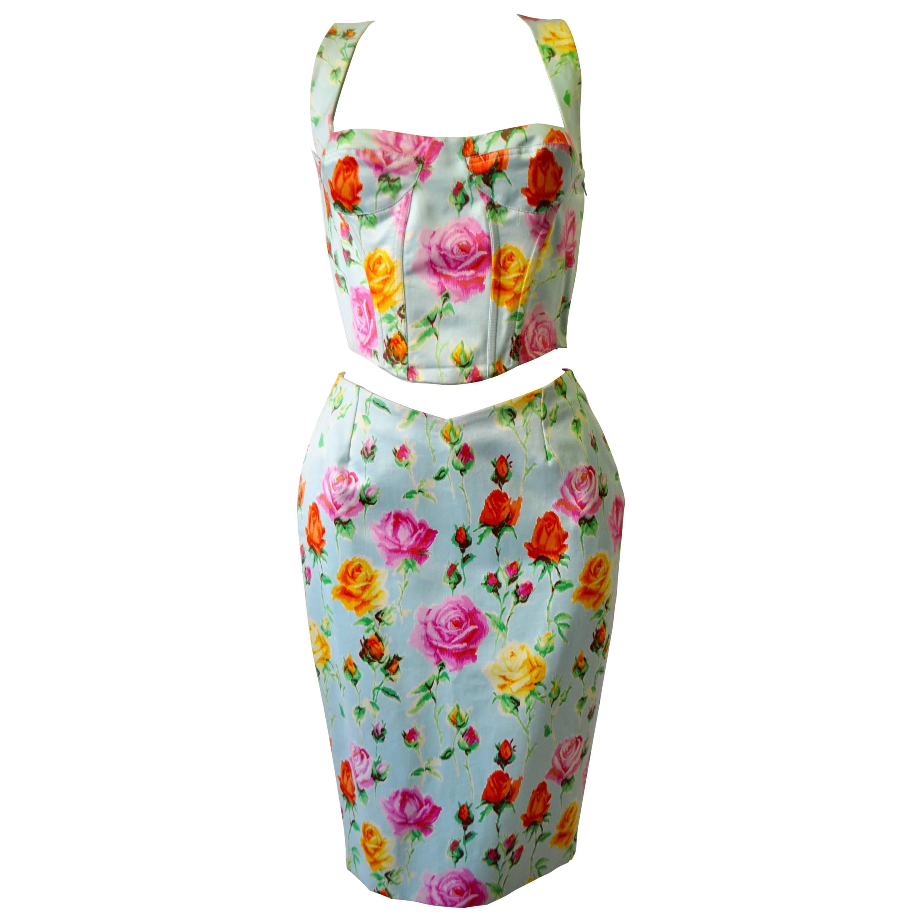 Gianni Versace Couture Floral Bustier and Pencil Skirt Ensemble For Sale