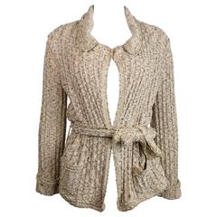 Chanel Beige/Gold Metallic Belted Cardigan Sweater Jacket 10