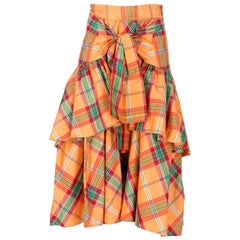 1990s Kenzo Tartan Shantung Silk Vintage Skirt