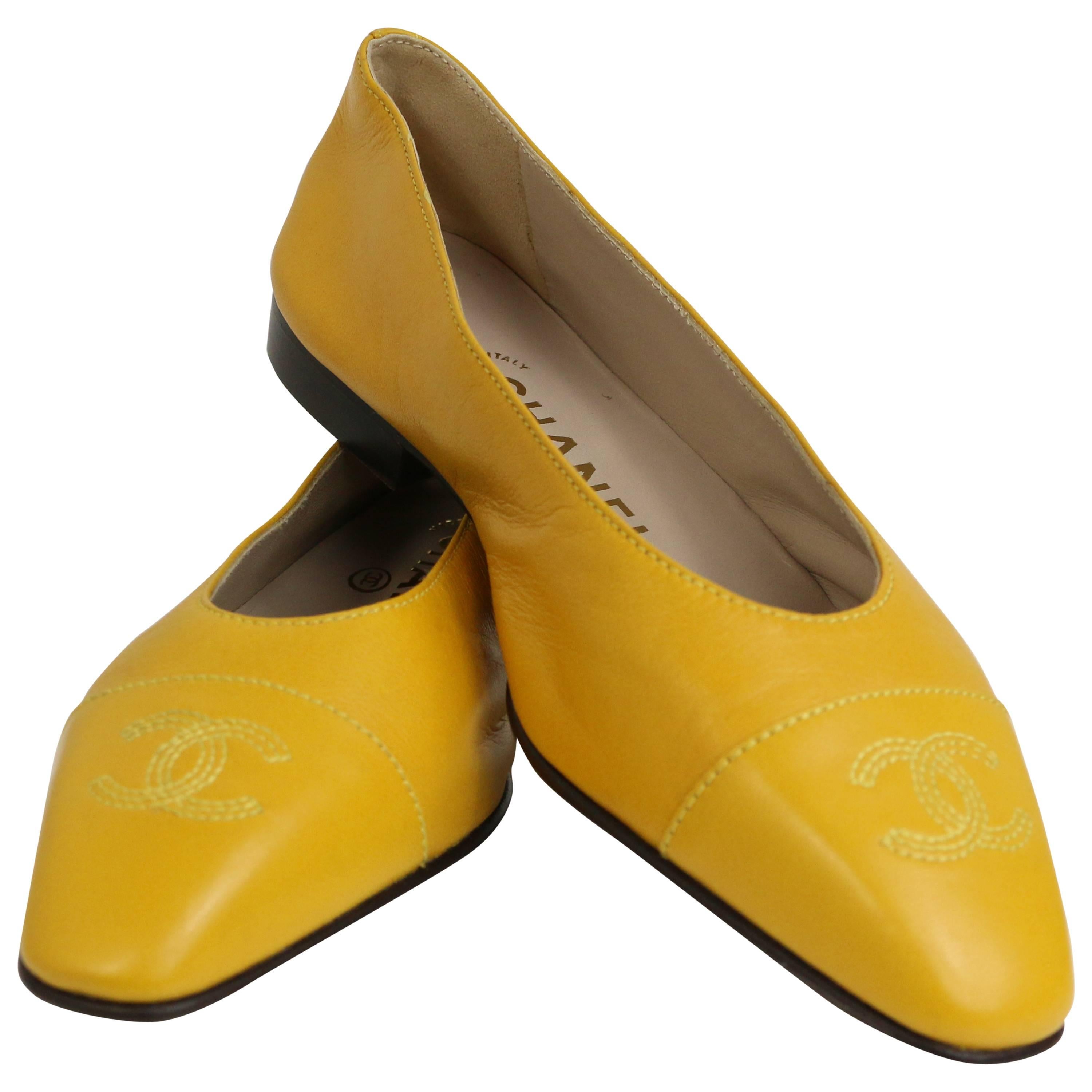 Chanel Yellow Leather Flats 