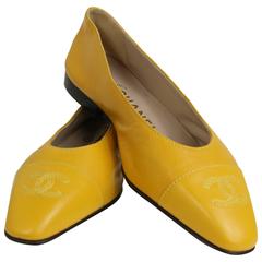 Vintage Chanel Yellow Leather Flats 