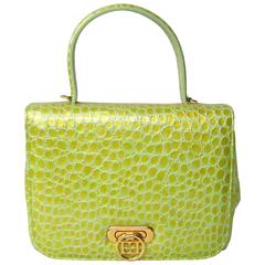 1980'S Escada Lime Green Reptile Embossed Leather Hand bag New Old stock 5