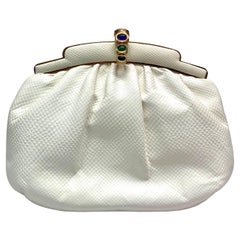 Judith Leiber Vintage Cream Lizard Handbag with jeweled closure