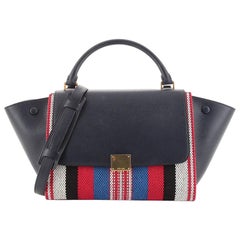 Celine Trapeze Bag Woven Cotton and Leather Small