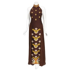 Vintage 1974 Nikos-Takis Greek Couture Documented Embroidered Wool Chiffon Gown