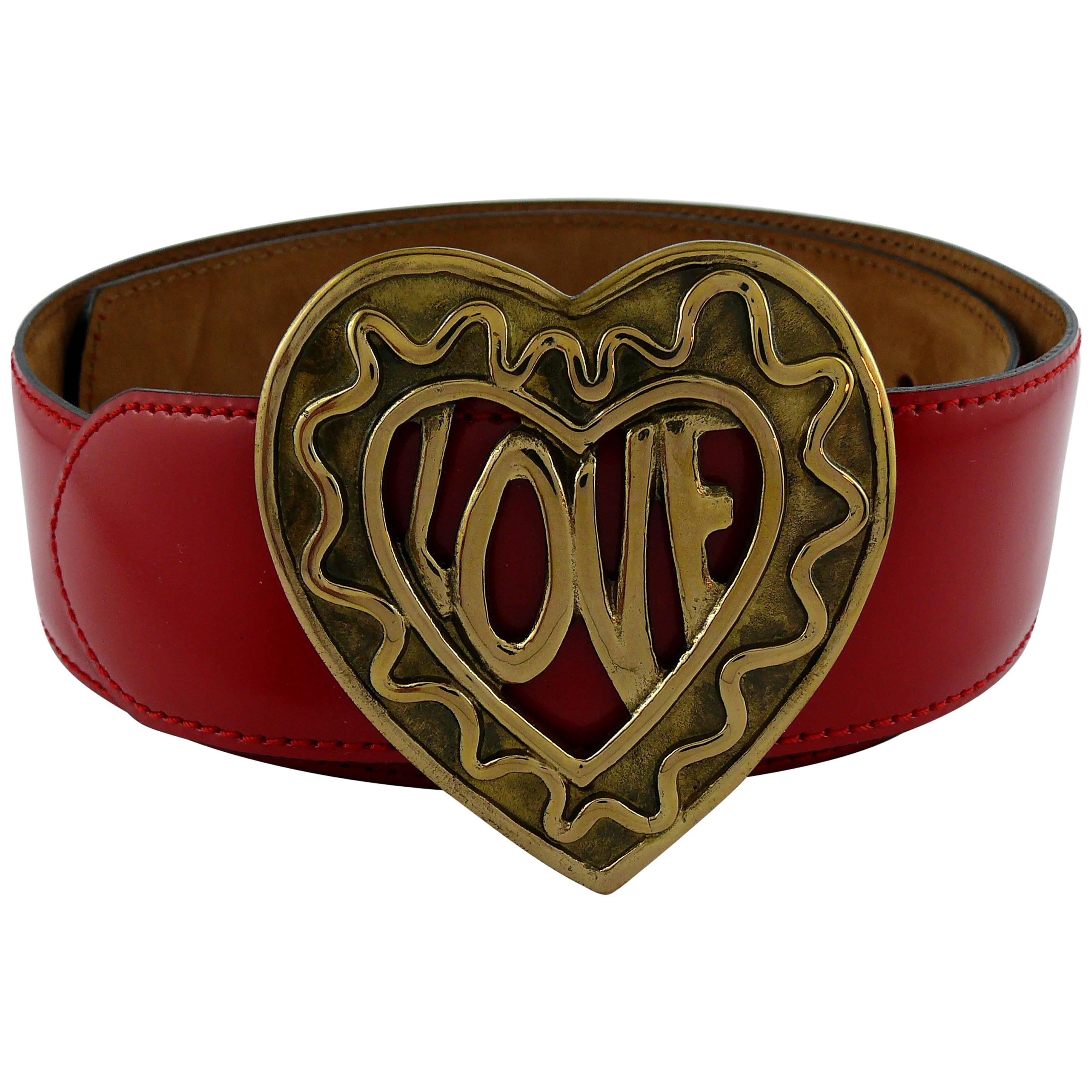 Moschino by Redwall Vintage Red Patent Leather Heart Love Belt
