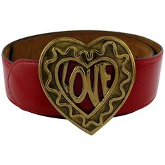 Moschino by Redwall Vintage Red Patent Leather Heart Love Belt 1