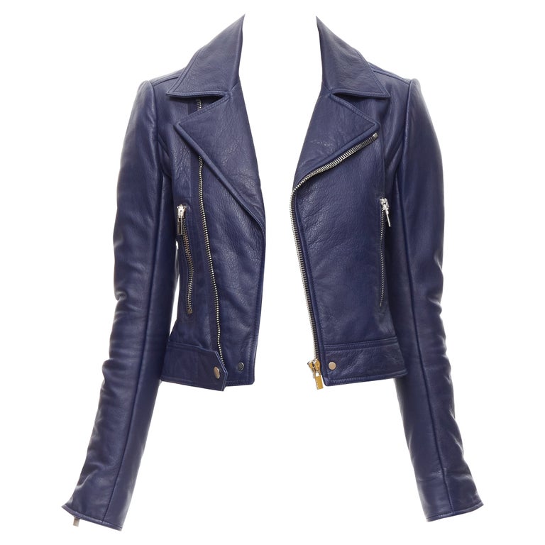 BALENCIAGA 2014 dark blue lambskin leather cropped fit biker jacket FR34 XS For Sale at 1stDibs | jacket reference, express avenue de l'opera leather balenciaga dark blue