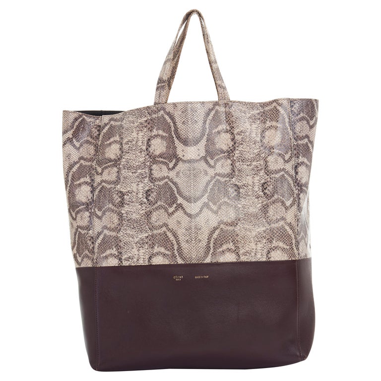OLD CELINE brown python burgundy leather bi-colour vertical cabas tote bag  For Sale at 1stDibs
